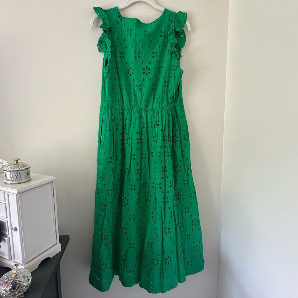 J.Crew Green Eyelet Ruffle Sleeve Dress - Picture 3 of 10